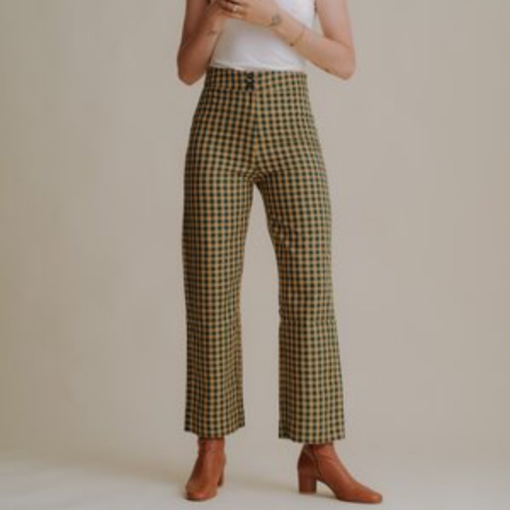Ali golden green gingham pant M - Picture 3 of 3